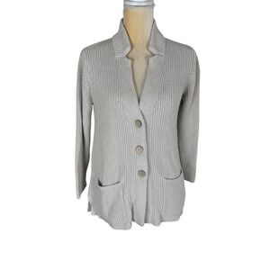 J.Jill Button Front Knit Cardigan Sweater Pockets Collar Beige Cotton‎ Blend S
